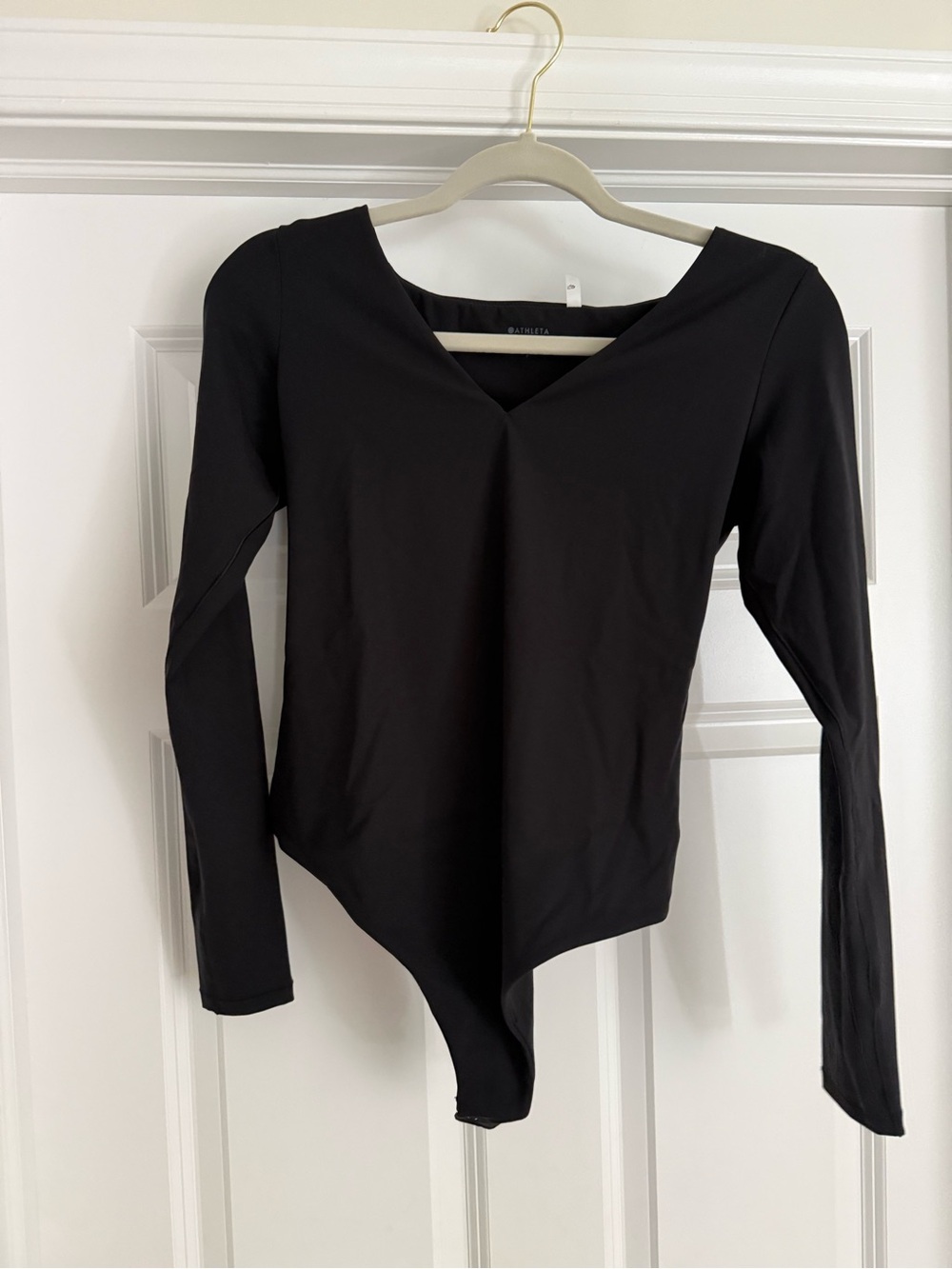 Athleta Black Long-Sleeve V-Neck Bodysuit